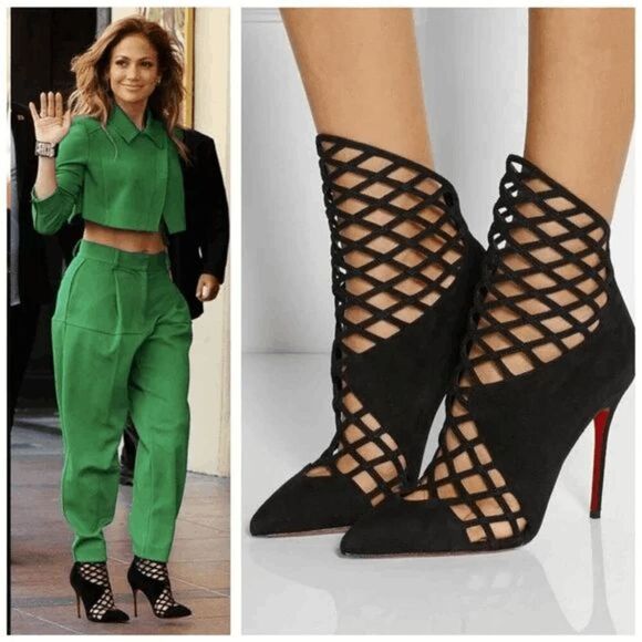 Christian Louboutin Mrs Bouglione Heeled Caged Black Bootie 120mm EU 39 US 9 - Picture 1 of 13